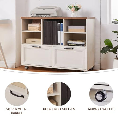 60"L-Shaped Executive Desk with 40"Adjustable File Cabinet,Farmhouse Home Office Desk with Charging Station,Office Desk with Storage Drawers,Wood Computer Desk Set for Office Work,Home Study