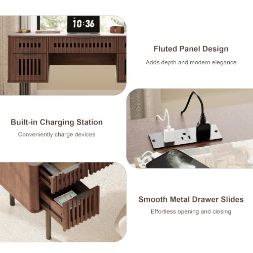 Fluted Executive Desk with Drawers, 54" Modern Writing Desk, Walnut, view 5