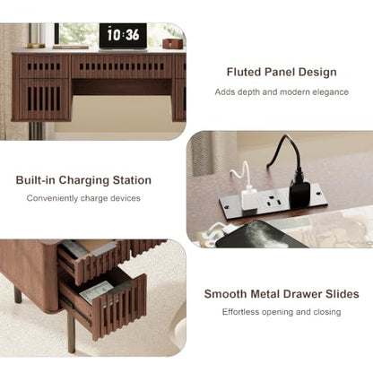 Fluted Executive Desk with Drawers, 54" Modern Writing Desk, Walnut, view 5