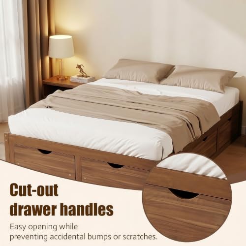JIVOIT Queen Size Solid Wood Storage Platform Bed with 6 Drawers, Pine Wood Bed (Light Walnut-Queen,7)