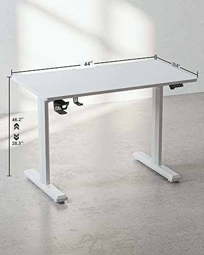 44 x 24 Inches Standing Desk, Height Adjustable Electric Standing Desk, Stand up Table, Sit Stand Home Office Desk with Splice Board, White