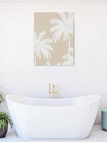 NuYeBiofx Farm Palm Trees Silhouette Beige Linen Canvas Wall Art Prints,48"x32" Framed Picture Artwork Tropical Summer Plant Printed Canvas Oil Painting for Living Room Bedroom Office,Ready to Hang