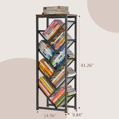 Cutogxon Tree Bookshelf - 9 Tier Visual Metal Floor Standing Book Shelf with Wooden Top, Small Bookshelf for Small Spaces Bookshelves Book Storage Organizer Shelves for Living Room Bedroom Black