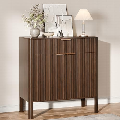 Fluted Buffet Cabinet Accent with Doors & Drawer 31" Walnut, view 2