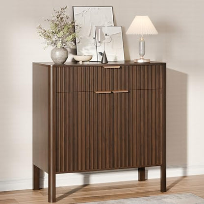 Fluted Buffet Cabinet Accent with Doors & Drawer 31" Walnut, view 2