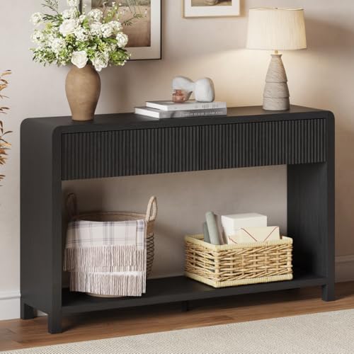 Console Table for Entryway, 47.2 inch Modern Sofa Table with 2 Drawers for Living Room, Wood Hallway Tables and Couch Tables Behind Sofa, Black