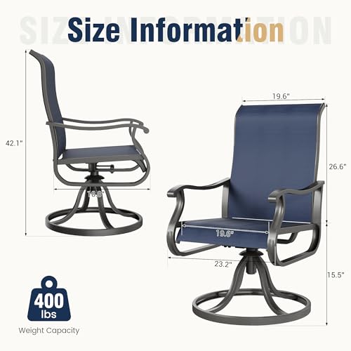 Patio Swivel Chairs Set of 2, Outdoor Swivel Rocker Dining Chairs with All Weather Textilene High Back & Metal Frame, for Backyard Deck Lawn Garden, Navy Blue