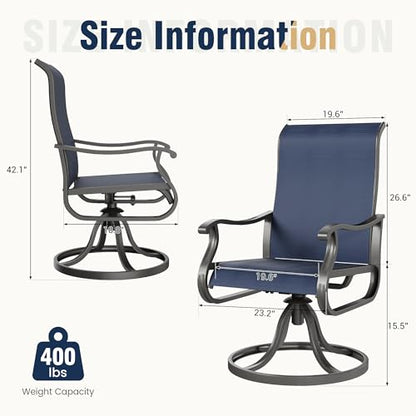 Patio Swivel Chairs Set of 2, Outdoor Swivel Rocker Dining Chairs with All Weather Textilene High Back & Metal Frame, for Backyard Deck Lawn Garden, Navy Blue