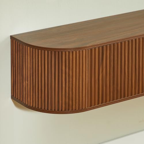 55" Walnut Fluted Floating TV Stand for TVs up to 65" for Living Room, view 8