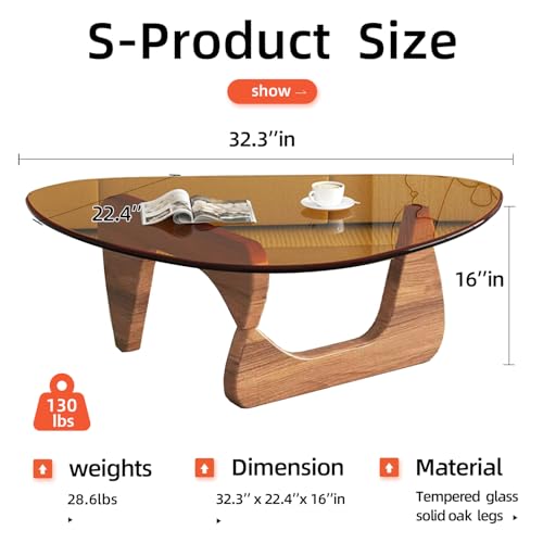Modern Glass Coffee Table, Mid Century Small Coffee Table, Coffee Table for Living Room,Suitable for Bedroom Living Room Reception Office Tables (Walnut/Brown, Small)