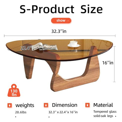Modern Glass Coffee Table, Mid Century Small Coffee Table, Coffee Table for Living Room,Suitable for Bedroom Living Room Reception Office Tables (Walnut/Brown, Small)
