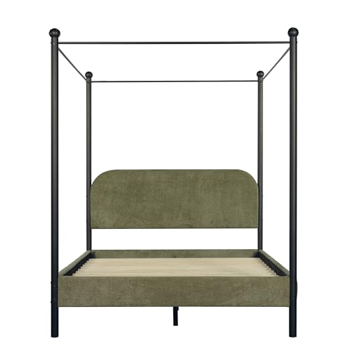 Queen Size Upholstered Canopy Bed Frame with Boucle Fabric, view 6