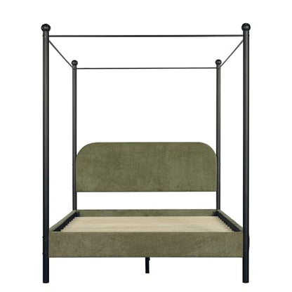 Queen Size Upholstered Canopy Bed Frame with Boucle Fabric, view 6