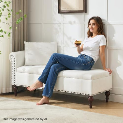 Velvet Chaise Lounge with Storage & Left Armrest, White, view 5