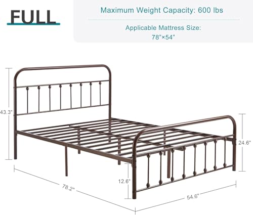 Full Size Victorian Style Metal Bed Frame with Headboard and Footboard Under, view 3