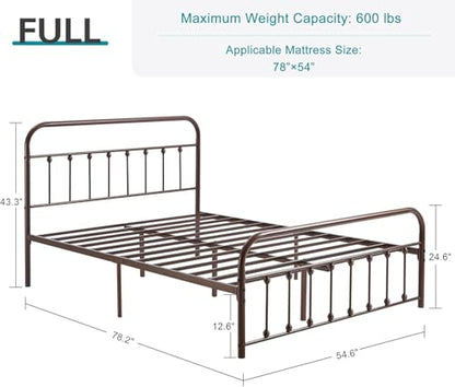 Full Size Victorian Style Metal Bed Frame with Headboard and Footboard Under, view 3
