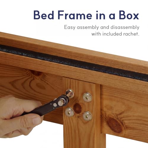 Queen Bed Frame Classic Solid Pine Wood Platform, Noise Free, Under Bed Storage, view 6