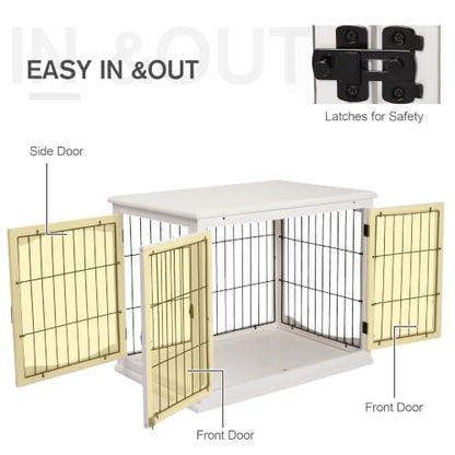 Dog Crate Furniture 32" Small Dog Cage End Table with 2 Doors White, view 6