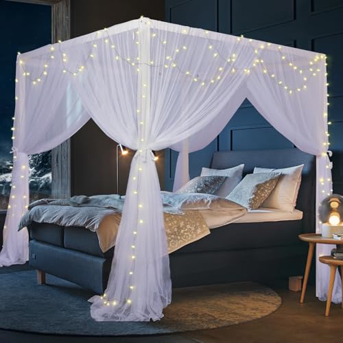 Canopy Bed Curtains for King/Queen Size Bed, White, view 4
