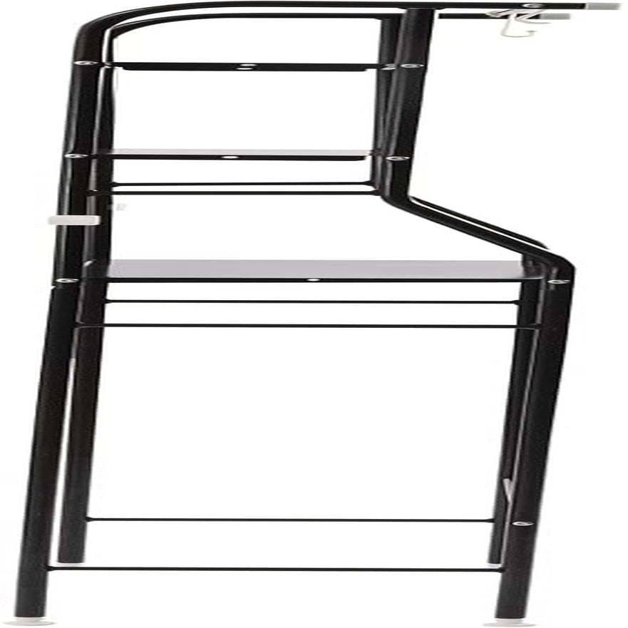 3-Tier Toilet Rack, Bathroom Storage Shelf with Adjustable Pads& Hooks Floor Standing Iron Toilet Stand Corner Space Saver for Balcony Bathroom Kitchen Black