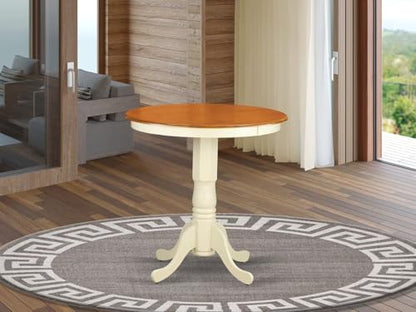 EDT-WHI-TP Eden Bar Height Counter Table - a Round Dinner Table Top with Pedestal Base, 30x30 Inch, Buttermilk & Cherry