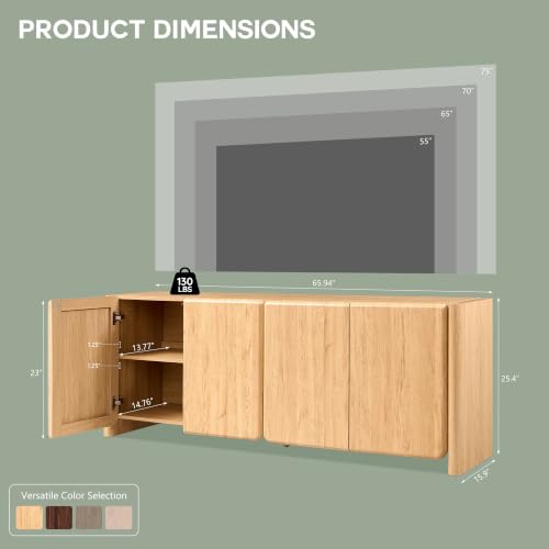 Modern TV Stand for TVs up to 65/70/75, Rounded Corner, Natural, view 3
