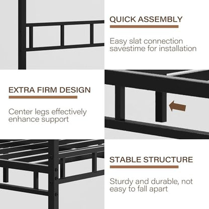 Queen Size Canopy Bed Frame with Heavy Duty Metal Slats, Black, view 7