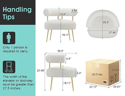 Mid Century Sherpa Boucle Accent Chair, Round Upholstered Barrel Arm Chair for Small Spaces, Fluffy Side Corner Sofa Chair for Living Room, Bedroom, Vanity, Office, Reading Nook(Cream White)