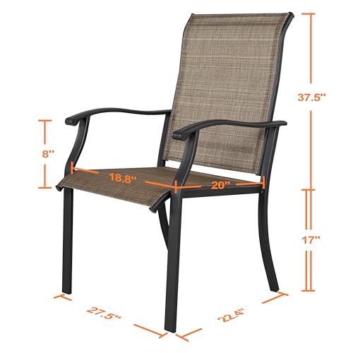 Set of 2 Patio Dining Chairs, High Back Textilene Chairs with Armrest for Indoor Outdoor Use, Iron Frame Patio Furniture Chairs for Garden Deck Backyard Kitchen Restaurant, Black and Brown