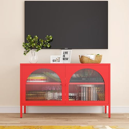 Metal Storage Cabinet with Doors and Shelves, 2 Door TV Stand, view 5
