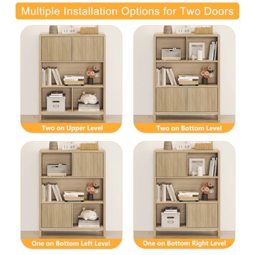 Cube Bookshelf with 2 Doors, Wood Bookcase with Storage, Modern 5 Cubby Book Shelf for Home Office Living Room (Light Walnut)