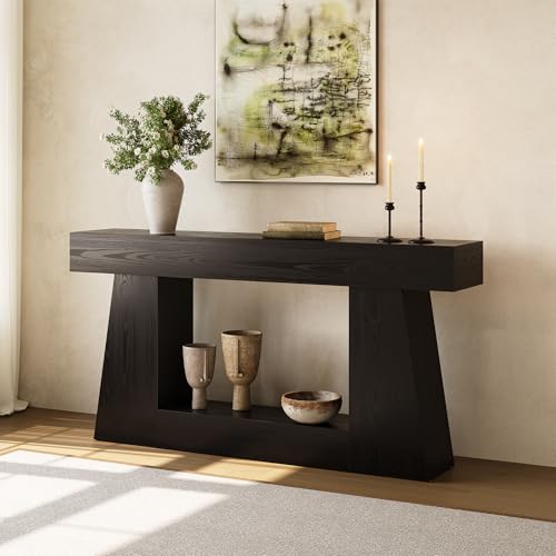 63" Farmhouse Console Table with Storage, Rustic Sofa Table for Entryway, Narrow Long Sofa Table Behind Couch, Console Table for Living Room, Hallway—Versatile Storage Solution, Black