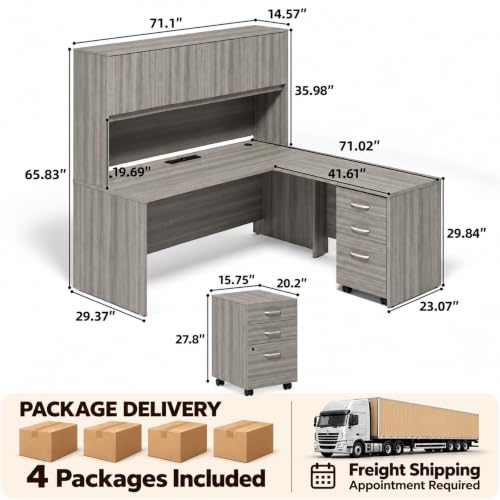 71" L Shaped Executive Desk with Hutch, Built-In Power & Storage Cabinet, view 3