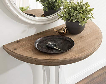 Linsley Farmhouse Half Moon Console Table, 30 x 15 x 31, Rustic Brown and White, Charming Rustic Table for Storage and Display