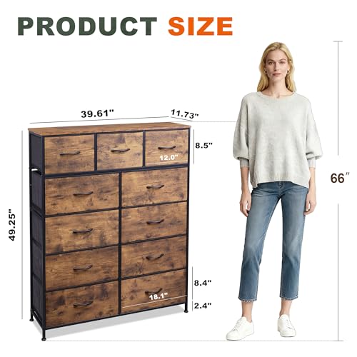 Entertainment Center with 11 Fabric Drawers, Rustic Brown, view 4