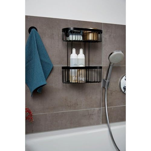 Classic Plus Black Steel Wall Shelf with Hooks, 35 x 10.5 x 12.5 cm, Black, 26,5 x 33 x 14,5 cm