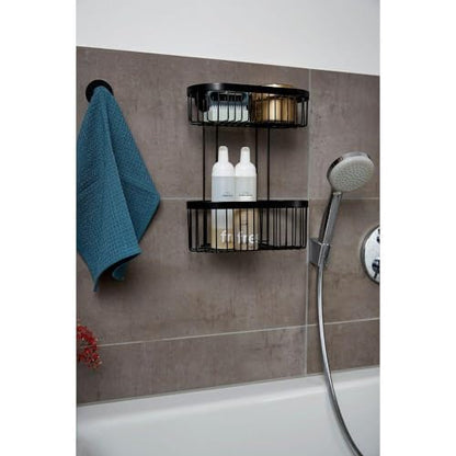 Classic Plus Black Steel Wall Shelf with Hooks, 35 x 10.5 x 12.5 cm, Black, 26,5 x 33 x 14,5 cm