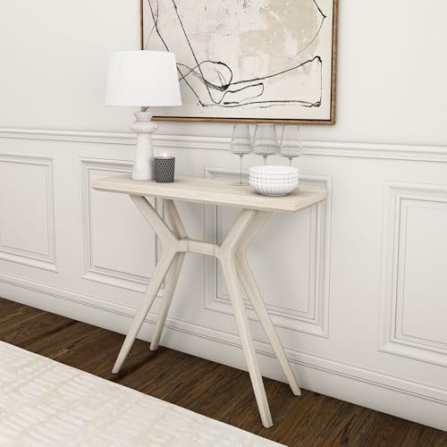 Verso Console Table, 36 Inch Solid Wood Modern Sofa Table, Narrow Entryway Table for Hallway, Behind The Couch, Living Room, Foyer, Coastal White