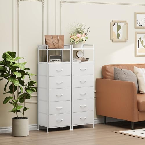 White Tall Dresser for Bedroom with 5 Drawers, Tall Nightstand, view 5