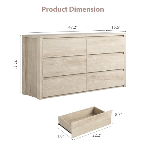 6 Drawer Dresser for Bedroom, Wood Chest of Drawers Handle Free, view 3