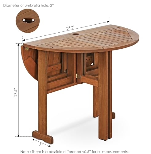 FG17035 Tioman Hardwood Patio Furniture Gateleg Round Table in Teak Oil, Natural