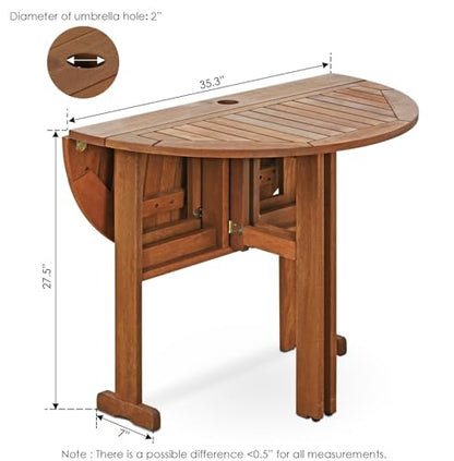 FG17035 Tioman Hardwood Patio Furniture Gateleg Round Table in Teak Oil, Natural