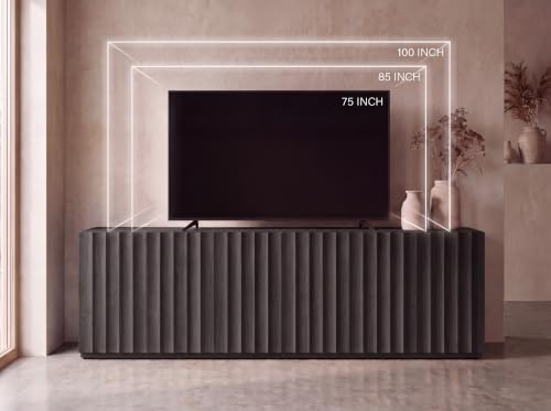 93.92” TV Stand, Modular Fluted Mid Century Modern, Charcoal Oak, view 2