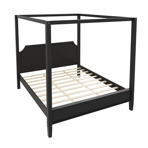 Black Wooden Canopy Bed Frame Queen with Tall Headboard, view 9