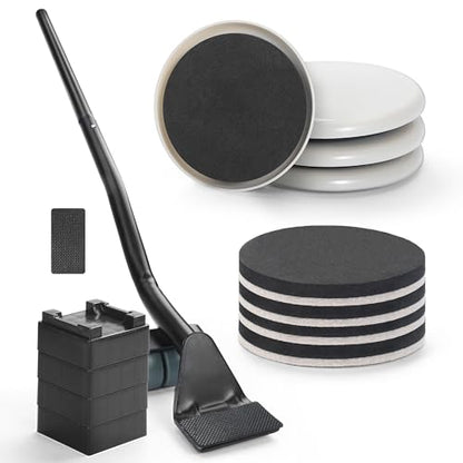 Furniture Lifter Tool + 8-Pack of 3.5" Sliders, Save 80% Effort, Safely and Easily, The Lift and Glide Tool Set for Heavy Furniture and Appliances, Reusable Moving Pads, Floor Protectors for Carpet