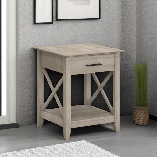 End Table with Drawer, Nightstand with Storage, Living Room and Bedroom Furniture, Key West Collection, Washed Gray