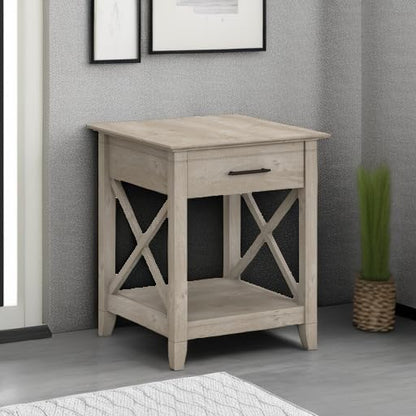 End Table with Drawer, Nightstand with Storage, Living Room and Bedroom Furniture, Key West Collection, Washed Gray