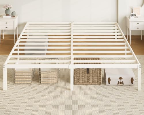 King Size Bed Frame, 14 inch Metal Beds with Storage Space, Beige, view 2