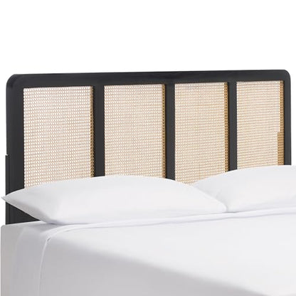 SAFAVIEH Furniture - Daishi King Headboard - Black - Rattan & Solid Wood - Handwoven Cane Design for Bedroom & Guest Room, 77.4" W x 2" D x 47.2" H (HBD8007B-K)