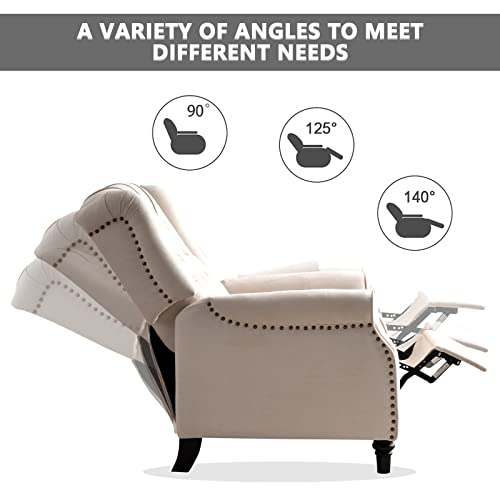 Push Back Recliner Chair,Accent Chair,Mid Century Wingback Recliner, Fabric Push Back Recliner Chair Single Armchair Sofa with Rivet Decoration, Button-Tufted Back for Living Room, White